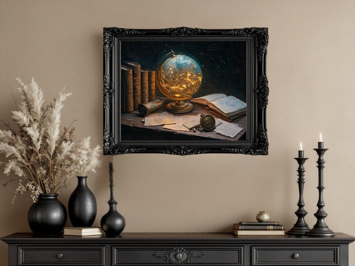 Vintage Globe Map Art Print, Antique Books Decor - Image 3