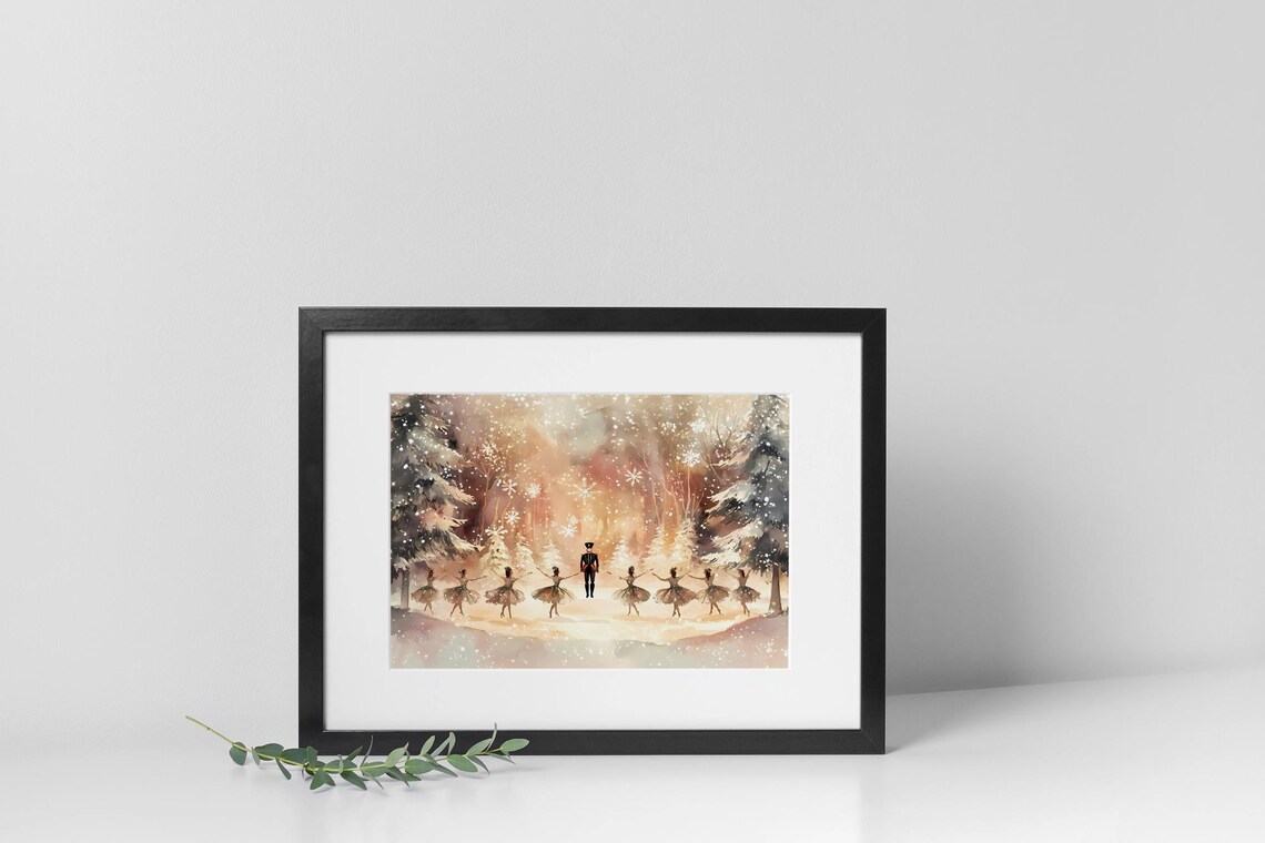 Nutcracker Snowy Forest Art Print, Christmas Ballet Scene - Image 3