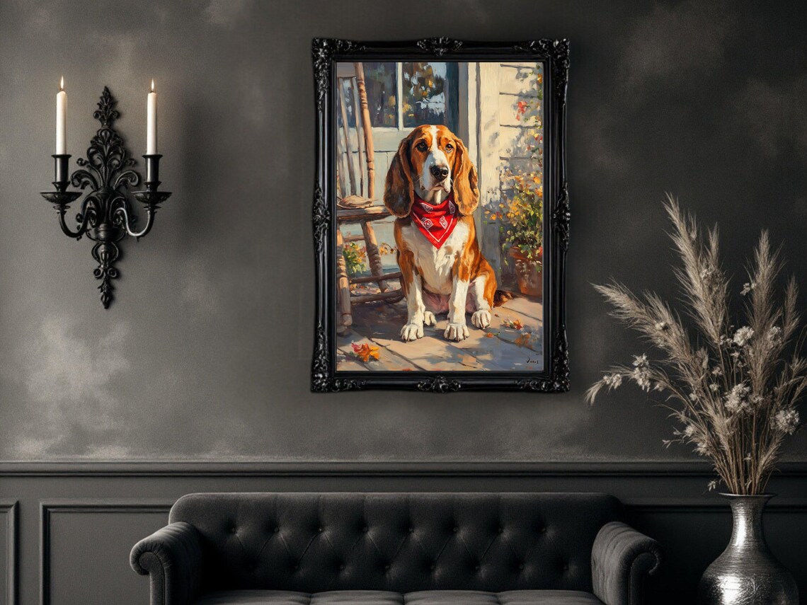 Basset Hound Dog Art Print, Vintage Rustic Decor - Image 3