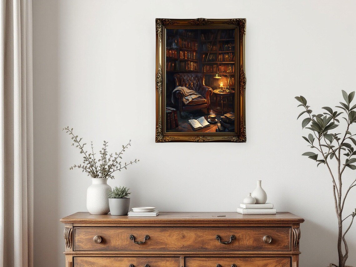 Cozy Library Vintage Book Nook Decor, Art Print - Image 3