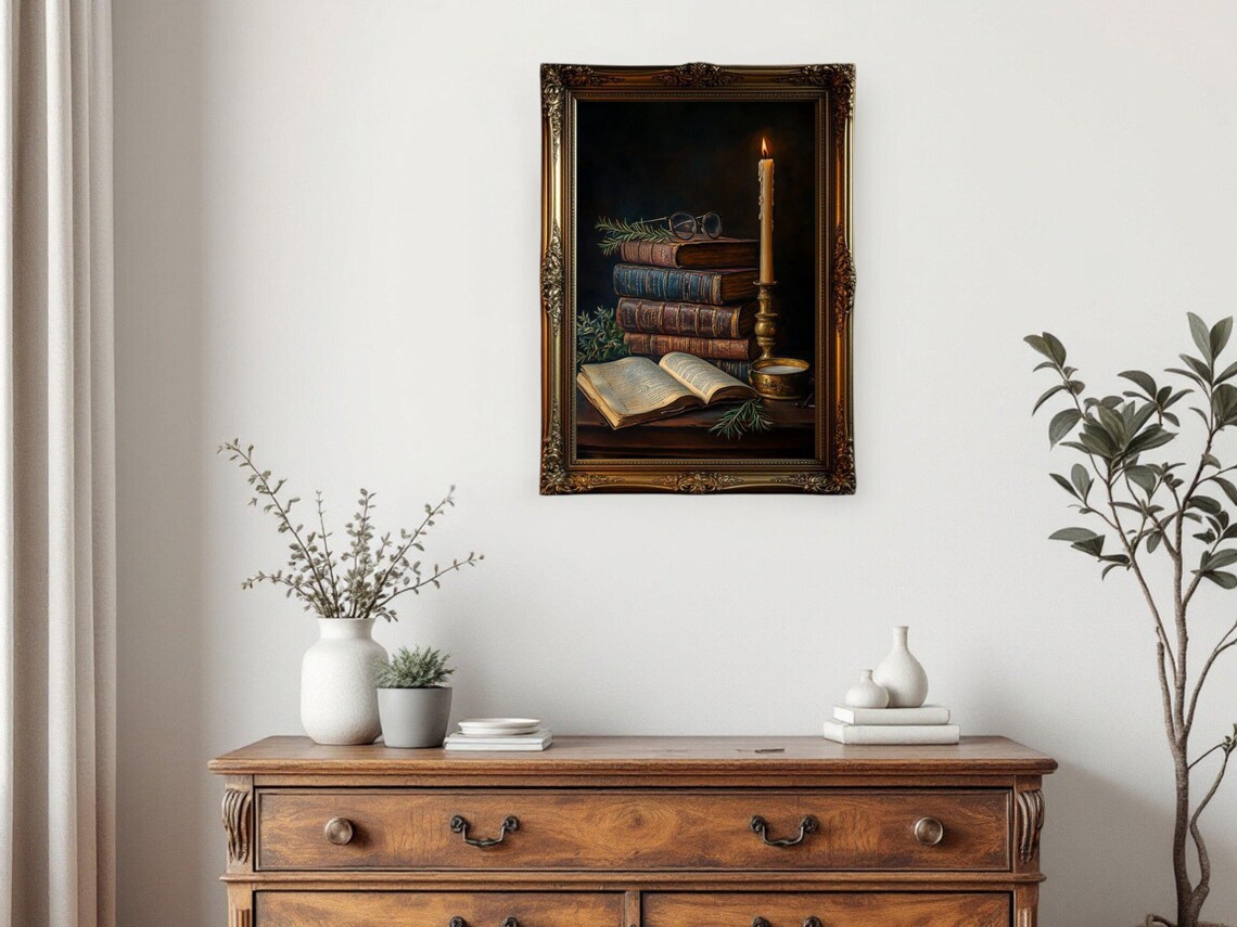 Vintage Book And Candle, Library Decor Art Print - Image 2