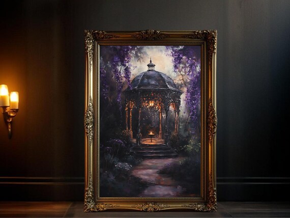 Romantic Garden Gazebo Night Scene Art Print