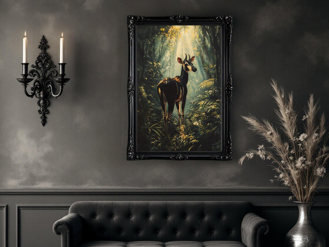 Enchanting Okapi Forest Animal Art Print, Jungle Scene - Image 3