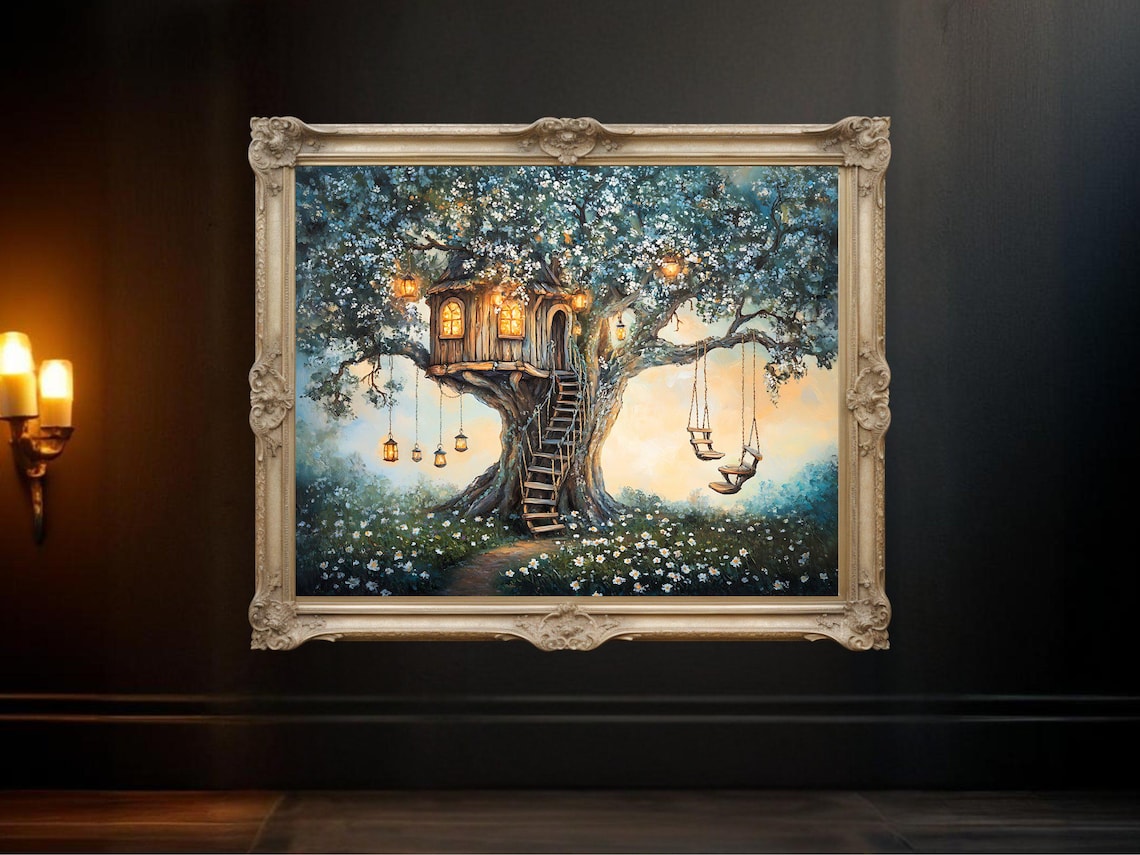 Magical Treehouse Art Print, Fantasy Kids Room