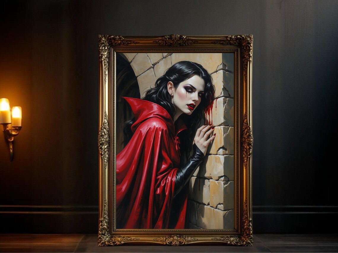 Gothic Vampire Woman Art Print, Halloween Decor
