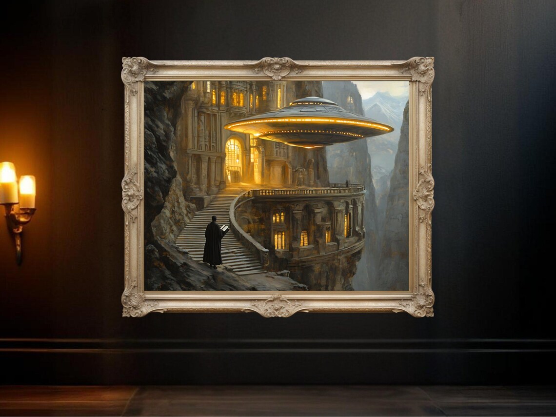 Futuristic Castle, Spaceship Mountain City Poster