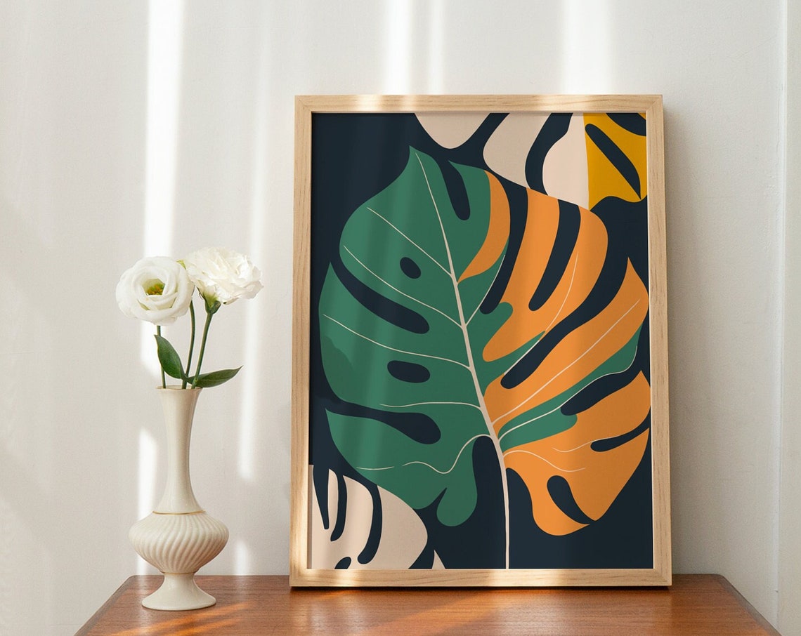 Abstract Monstera Leaf Black Green Tropical Bold Wall Poster - Image 3