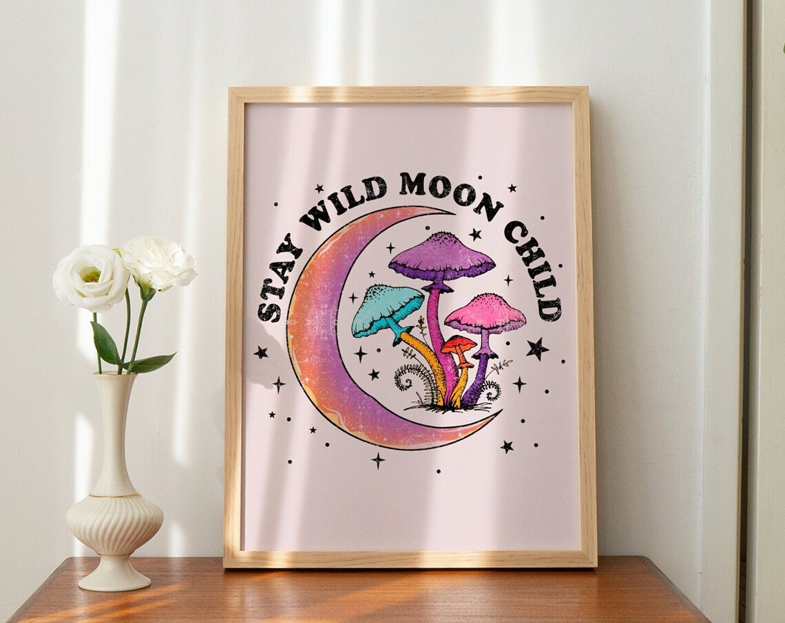 Stay Wild Moon Child Retro Quote Art Print - Image 2