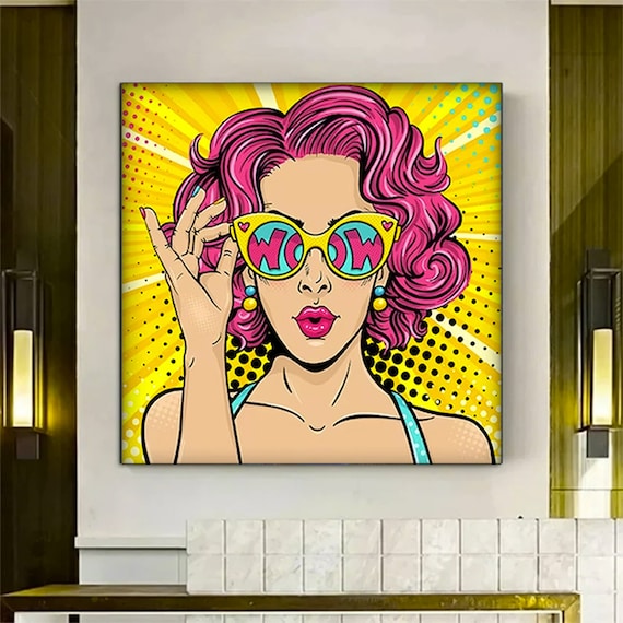 Pop Art Wall Comic Woman Wow Omg Shock Style Canvas Print Decor Lip