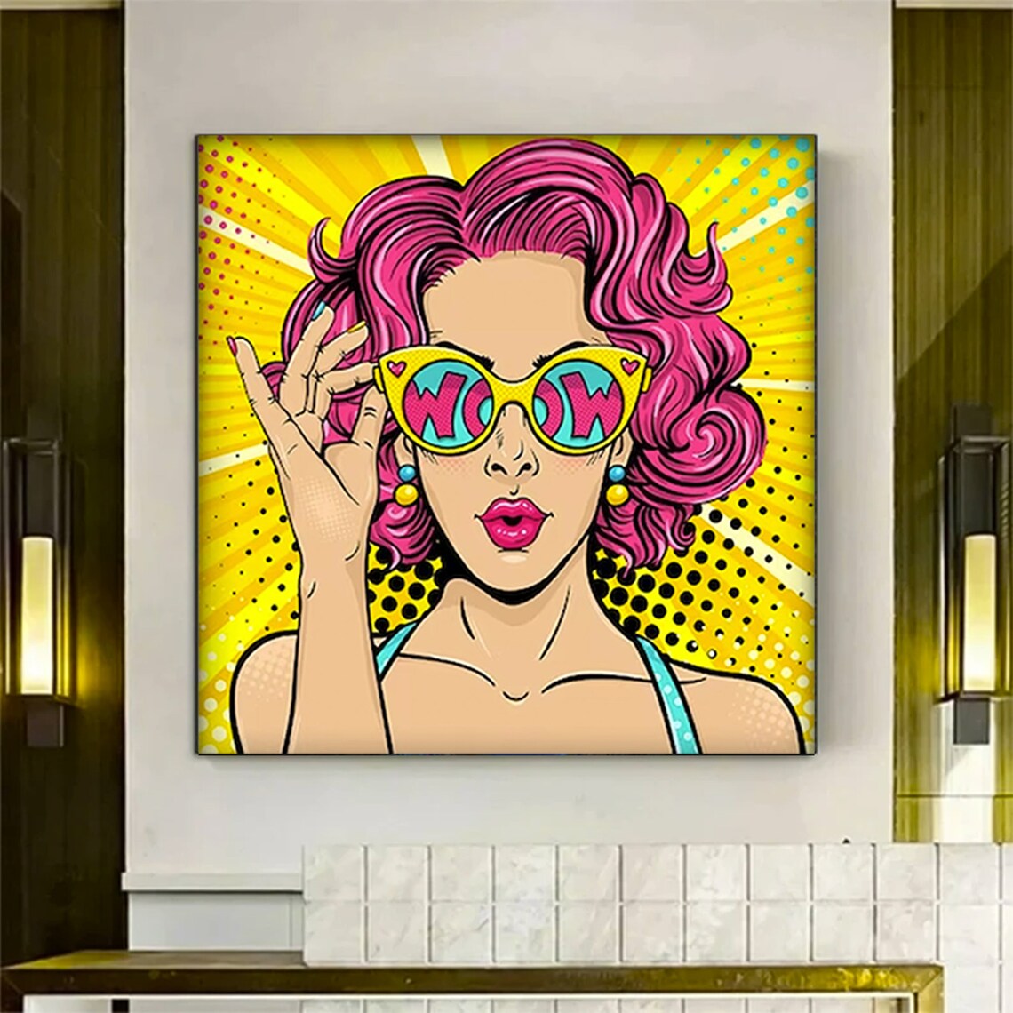 Pop Art Wall Comic Woman Wow Omg Shock Style Canvas Print Decor Lip