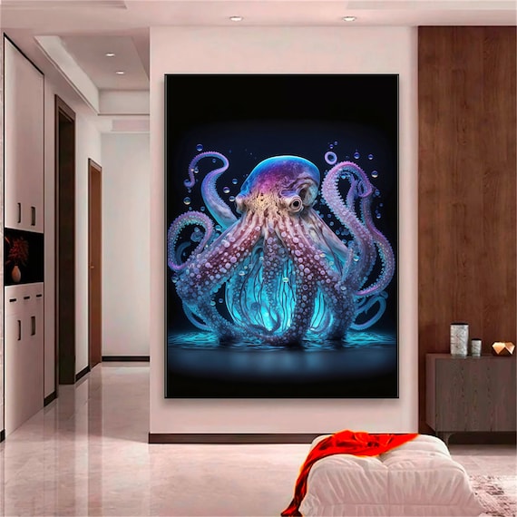 Octopus Wall Art Abstract Canvas Modern Decor Animal Sea Painting Print Colorful