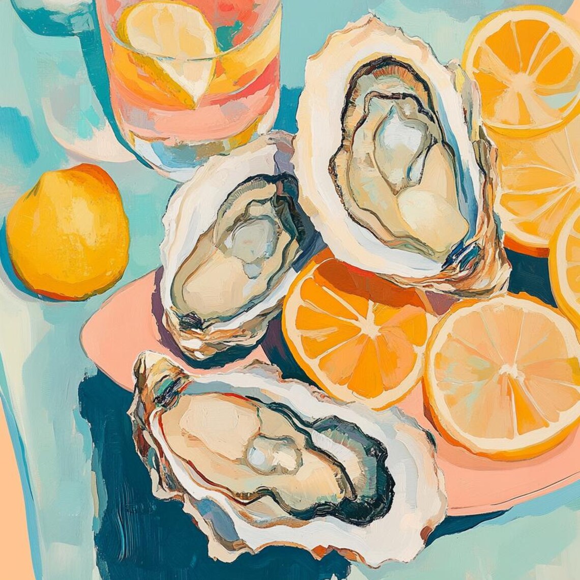 Oyster Kitchen Art Print, Coastal Seafood Decor