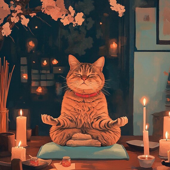 Yoga Cat, Funny Zen Decor Poster Print
