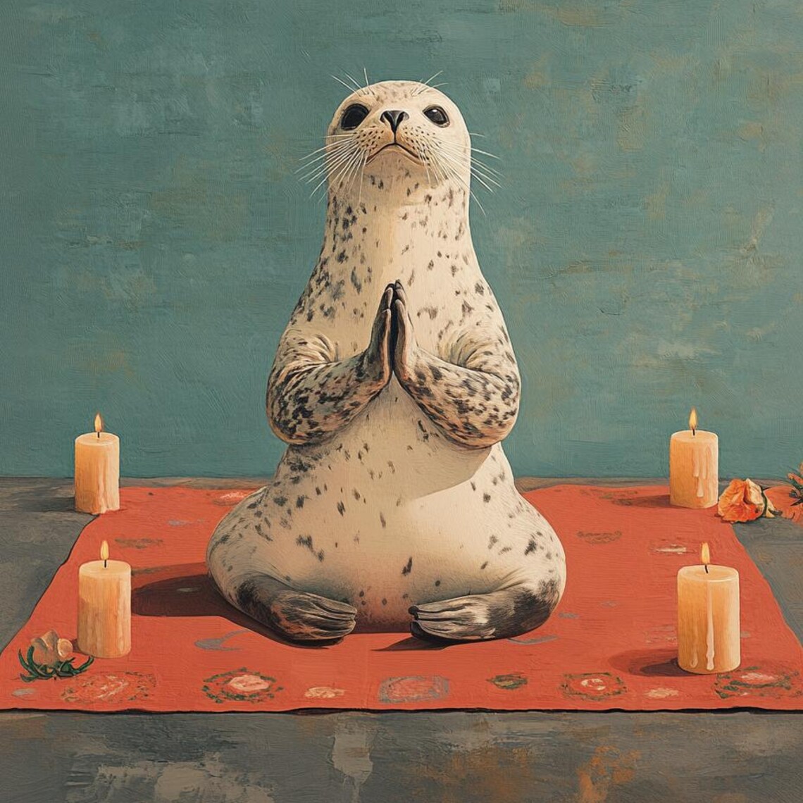 Yoga Meditation Seal, Zen Animal Art Print