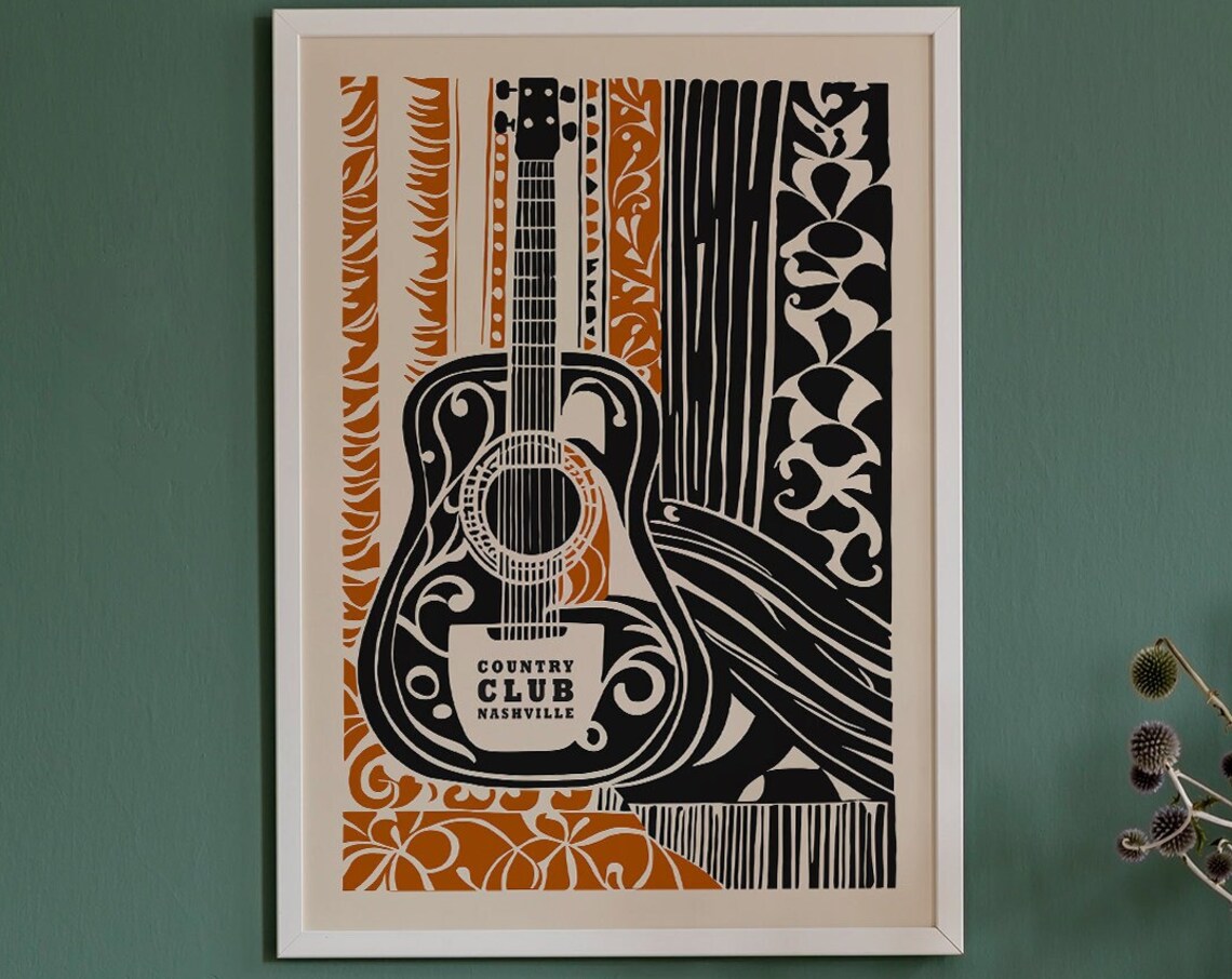 Country Club Nashville Acoustic Guitar Vintage Folk Art Poster - Image 6