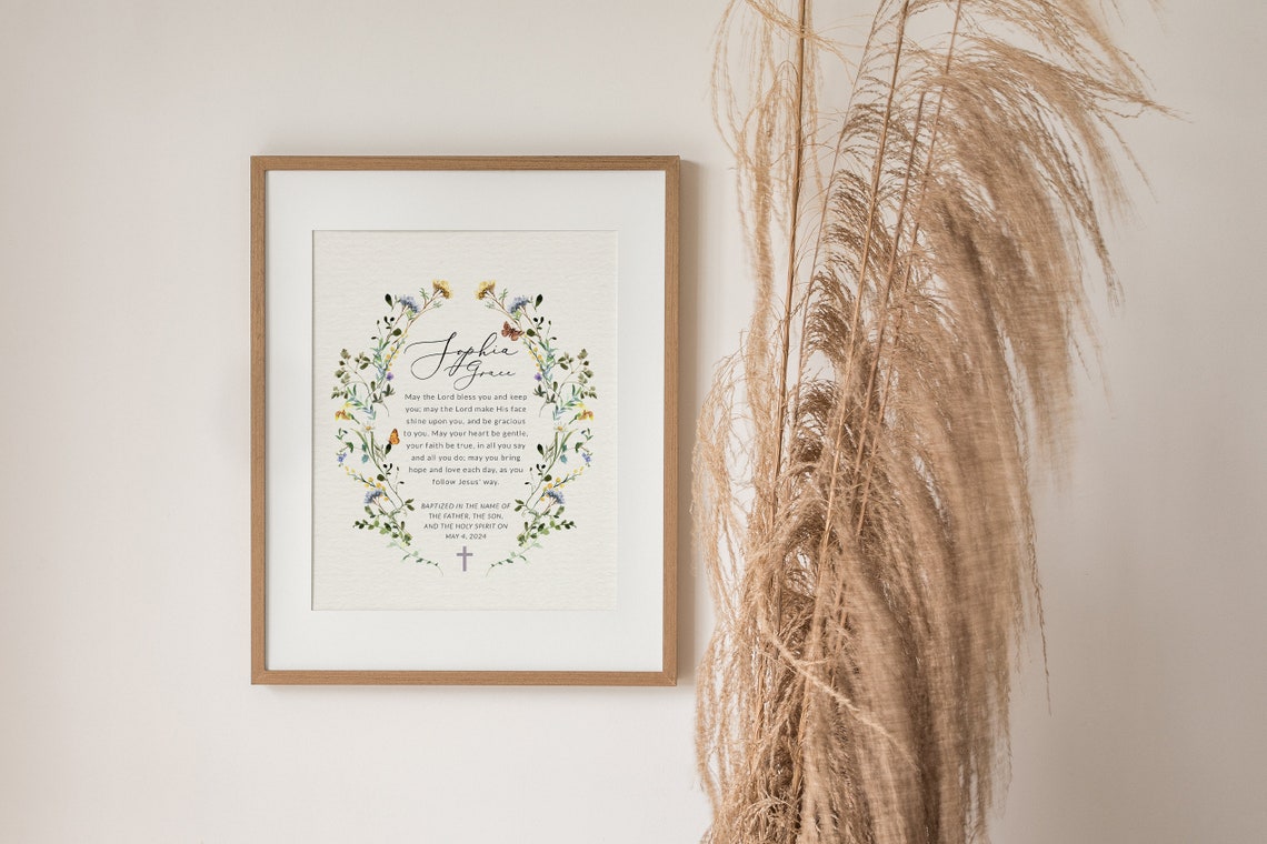 Personalized Baptism Print Custom Name Wildflower Wreath Blessing Art - Image 3