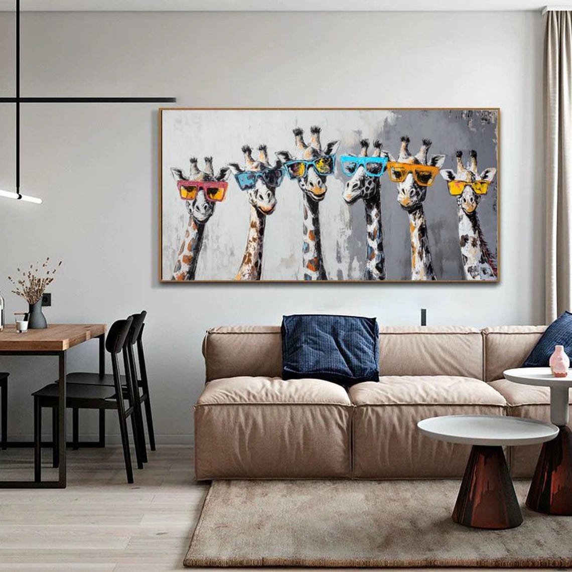 Six Cool Giraffes Wearing Sunglasses Funny Animal Artwork Poster - Image 3