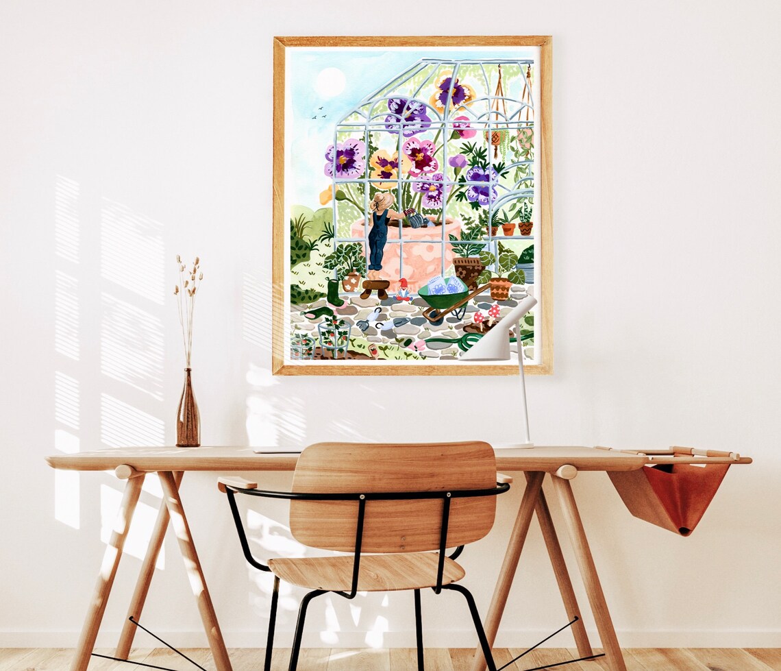 Greenhouse Garden Pansy Watercolor Art Print - Image 4