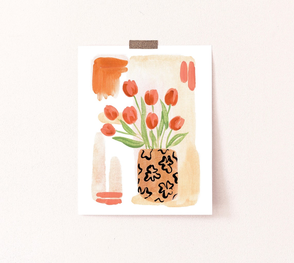 Tulips In A Vase Botanical Art Print - Image 3