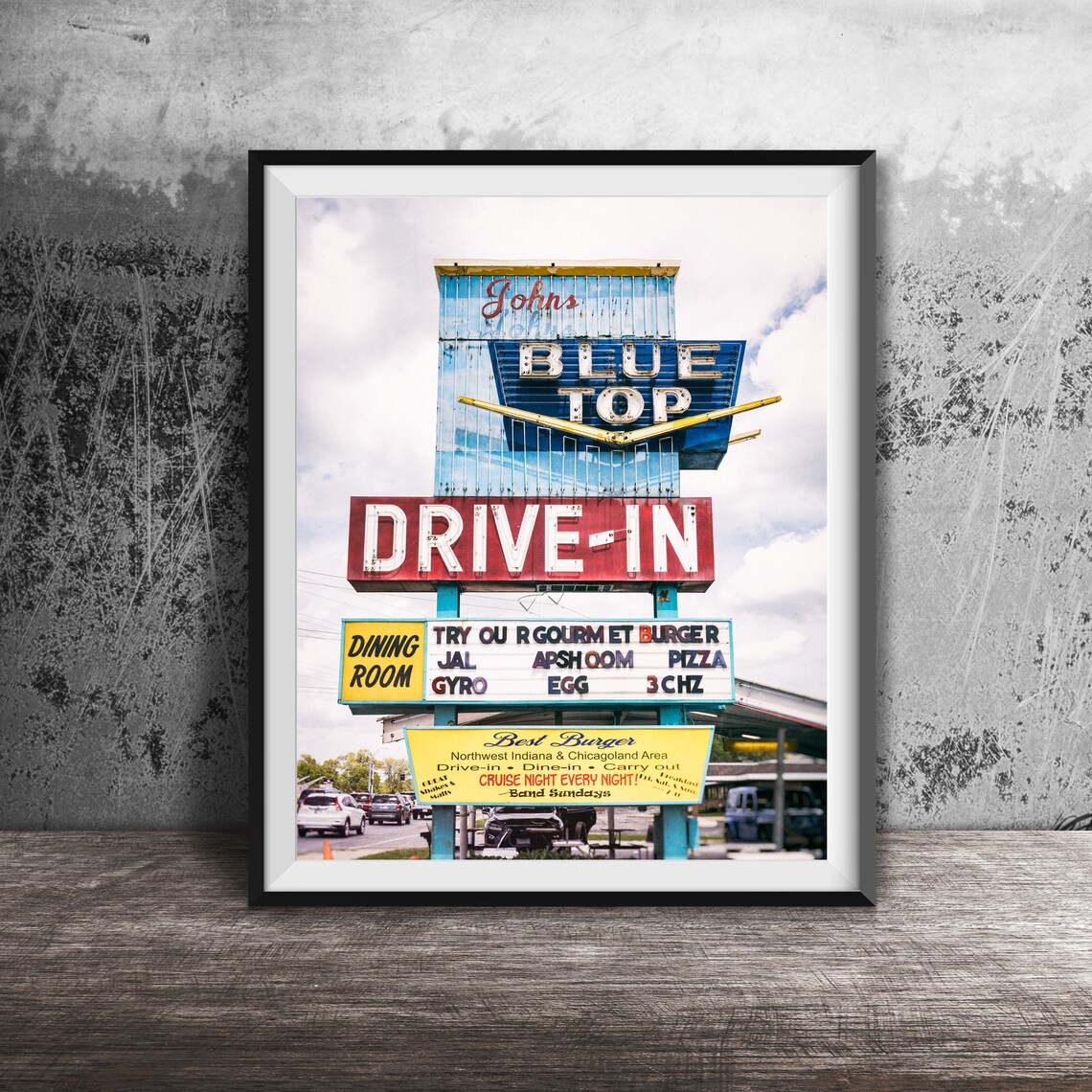 Johns Blue Top Drive In, Highland Indiana Poster Print