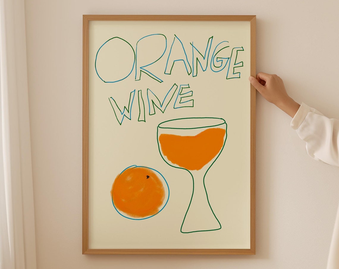 Orange Wine Retro Drink Illustration With Wine Glass And Orange Poster