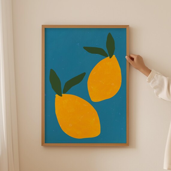 Lemons Poster Fruit Poster Abstract Fruit Print Kitchen Wall Art Retro Fruit Print Hand Drawn Print Lemon Wall Art Trendy Kitchen Art
