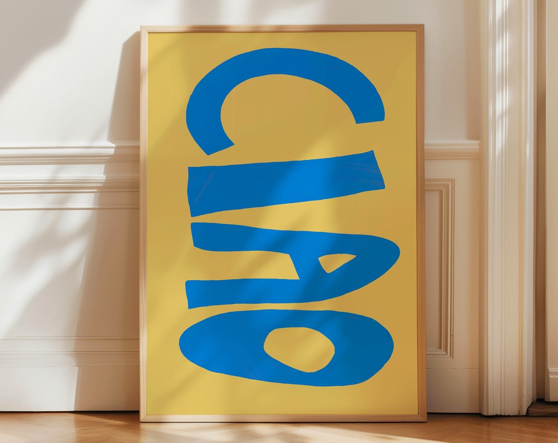 Ciao Blue On Yellow Vertical Typography Italian Quote Poster