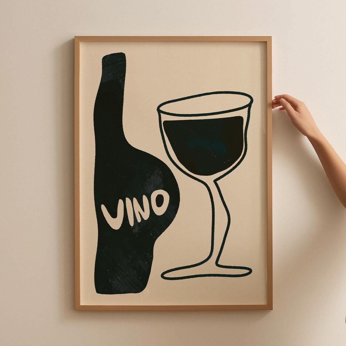 Vino Retro Wine Art Print, Mid-Century Kitchen Decor