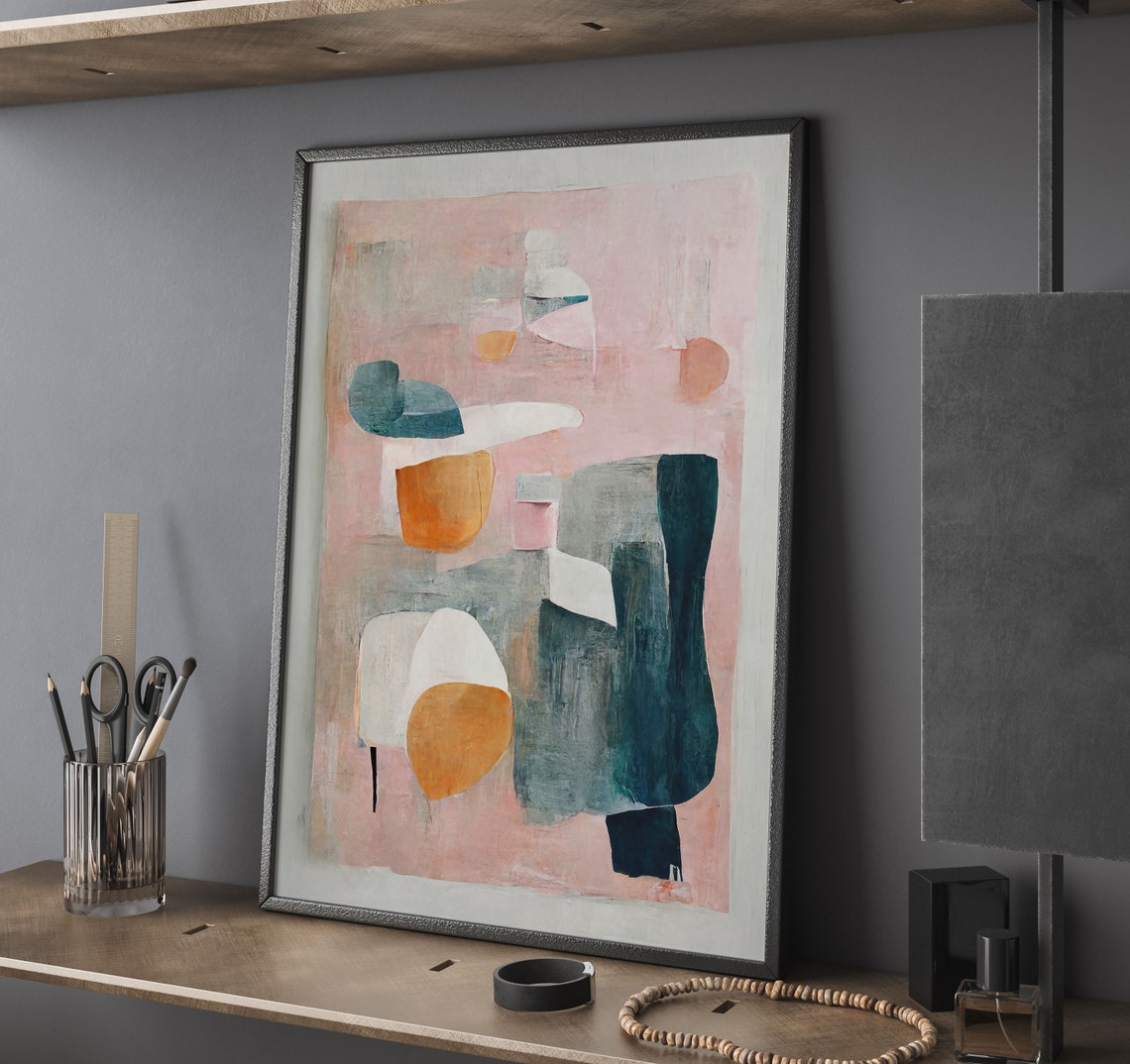 Blush Pink Abstract Organic Shapes Teal Orange Soft Modern Poster