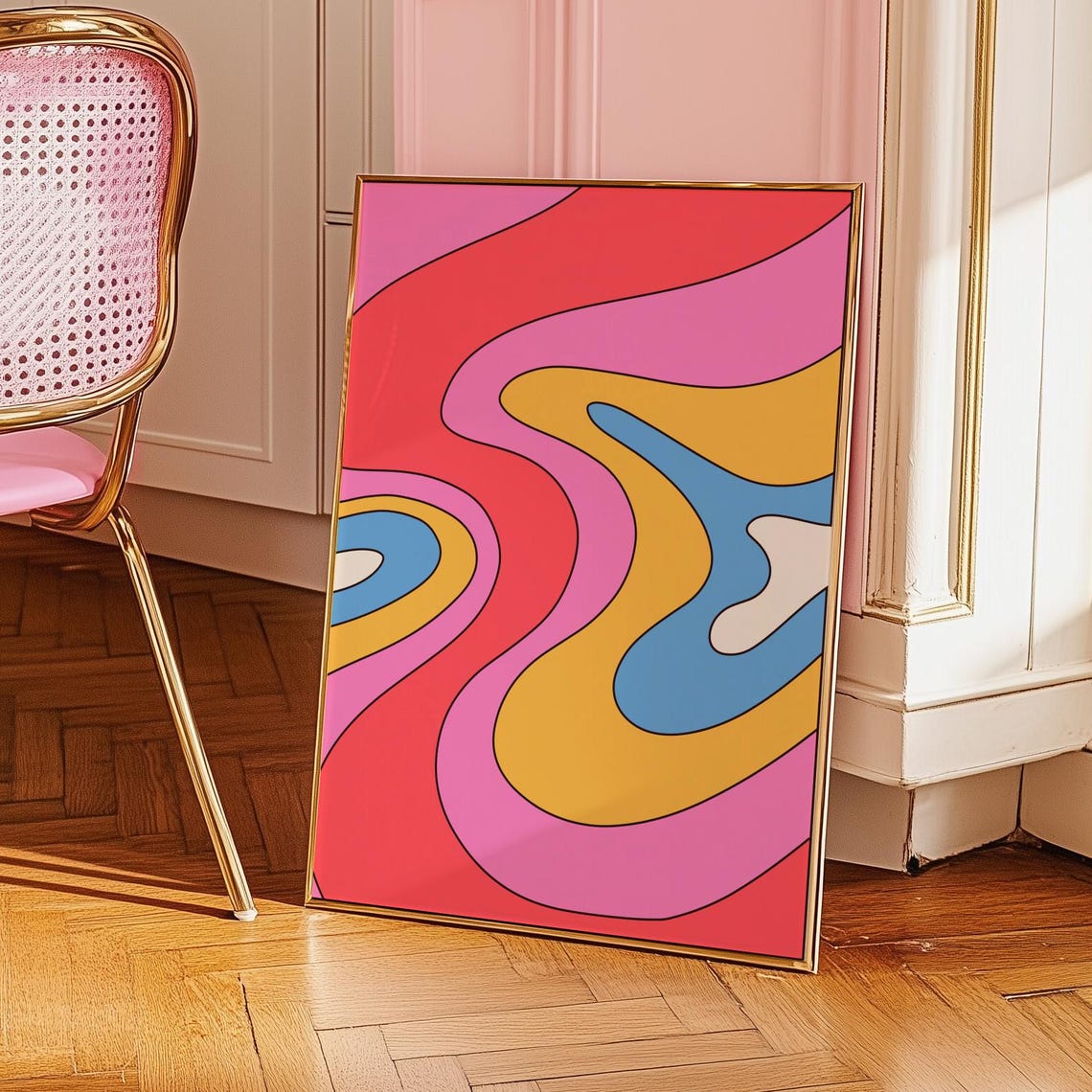 Retro Groovy Wavy Stripes Colorful 70s Abstract Style Wall Art