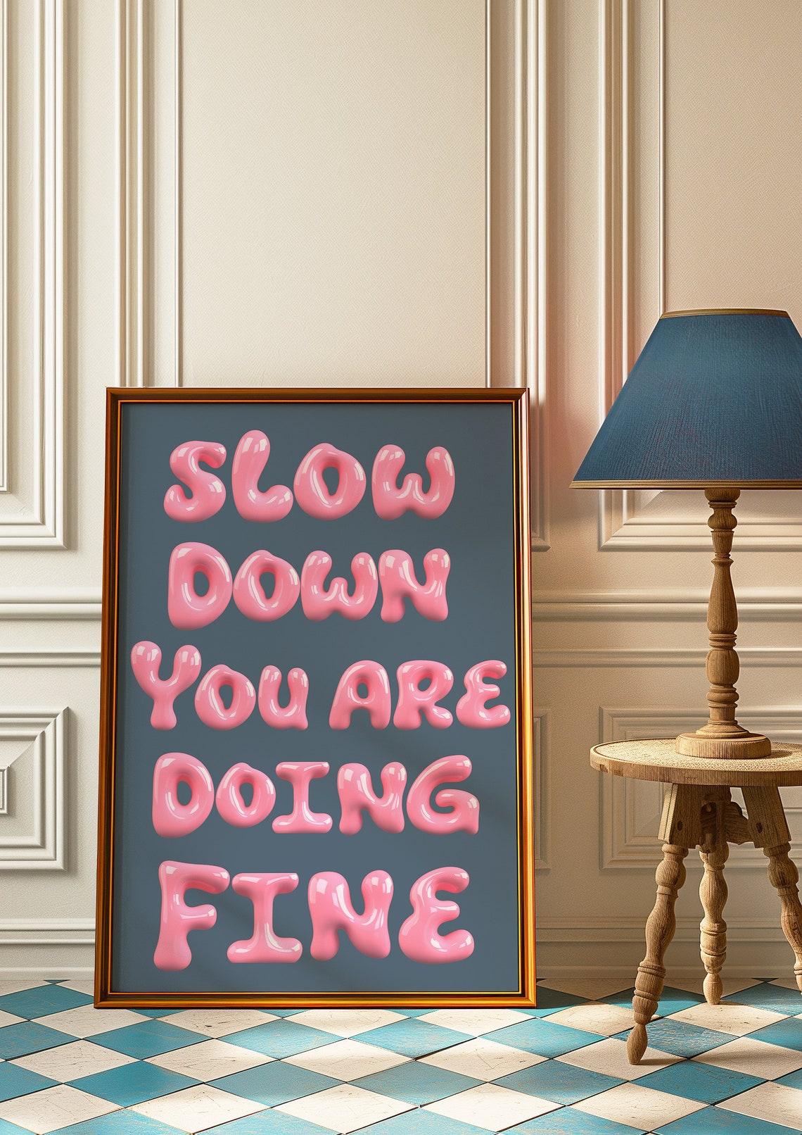 Slow Down You Are Doing Fine Pink Glossy 3D Bubble Letters Poster - Image 2