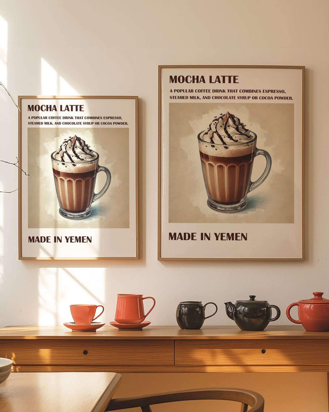 Mocha Latte Yemen Coffee Recipe Illustration Vintage Kitchen Poster - Image 2