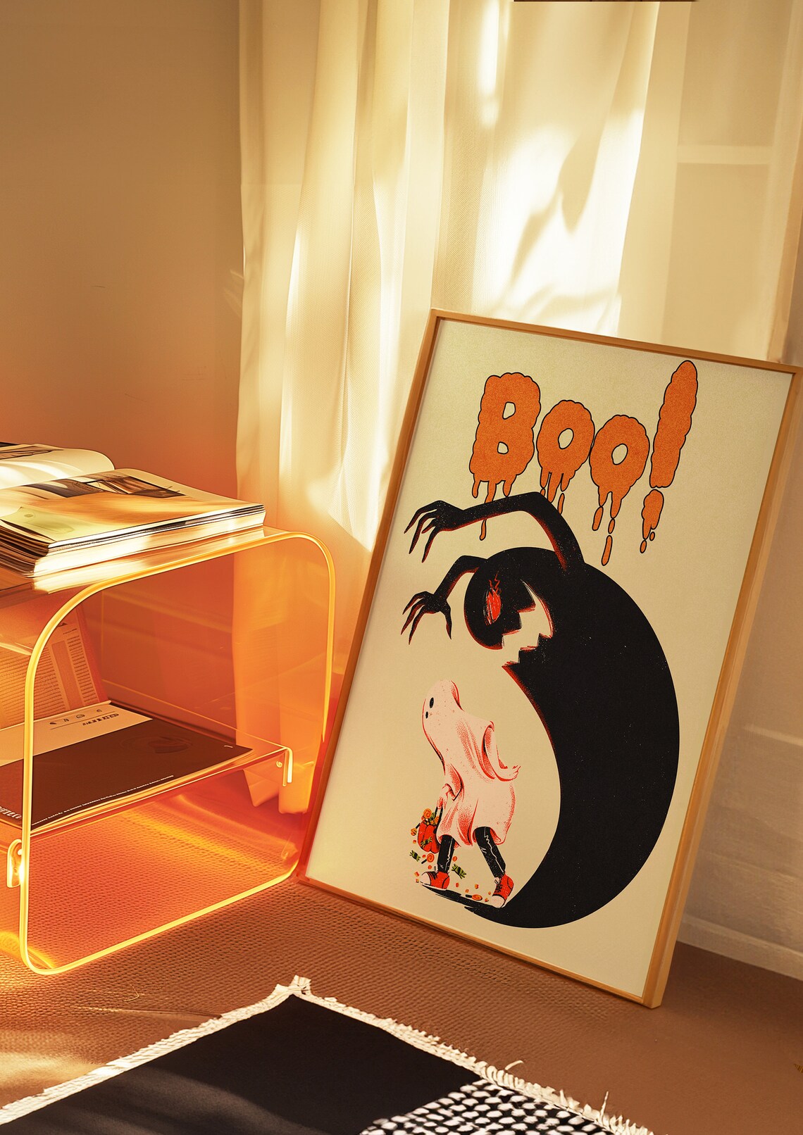 Boo Vintage Orange Ghost Retro Halloween Spooky Night Art Poster - Image 3