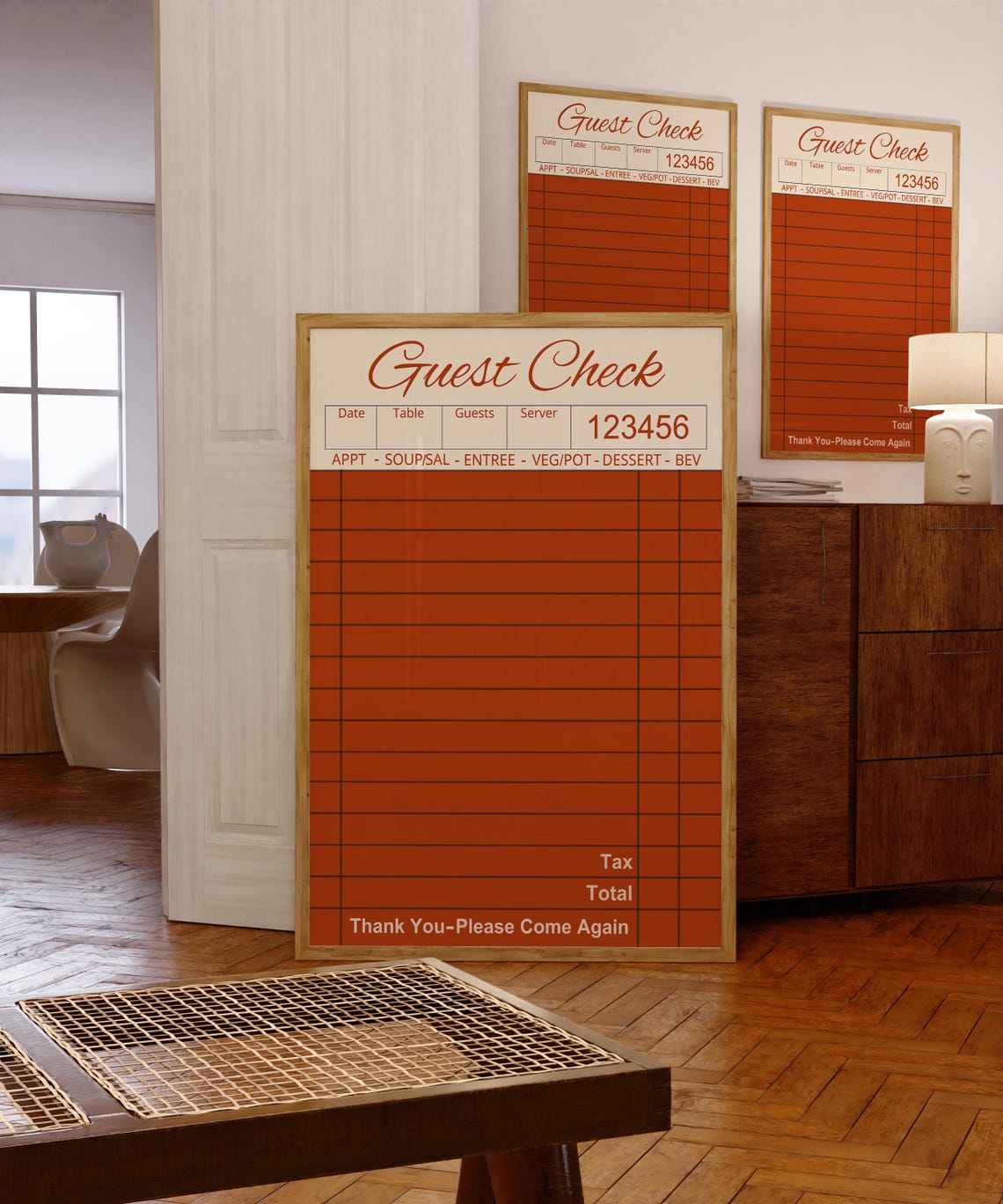 Burnt Orange Guest Check Script Vintage Restaurant Kitchen Wall Poster - Image 2