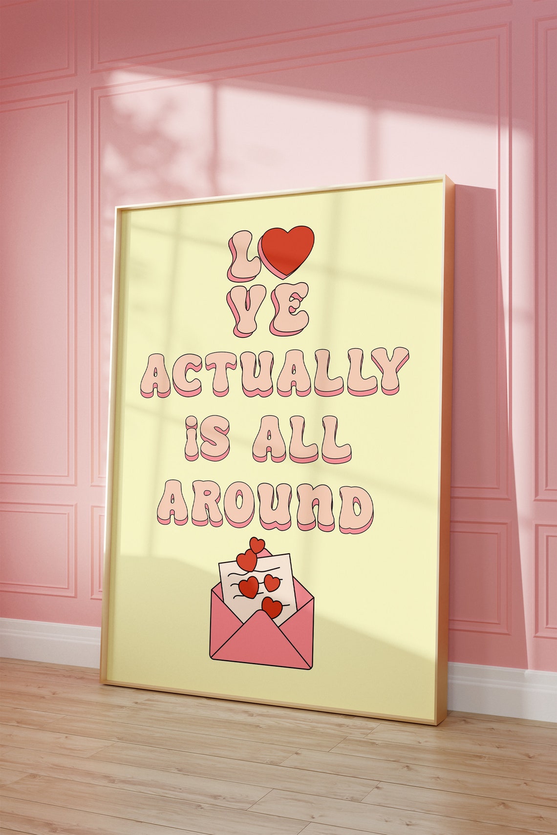 Sweet Love Actually Is All Around Pink Retro Bubble Letter Poster - Image 3