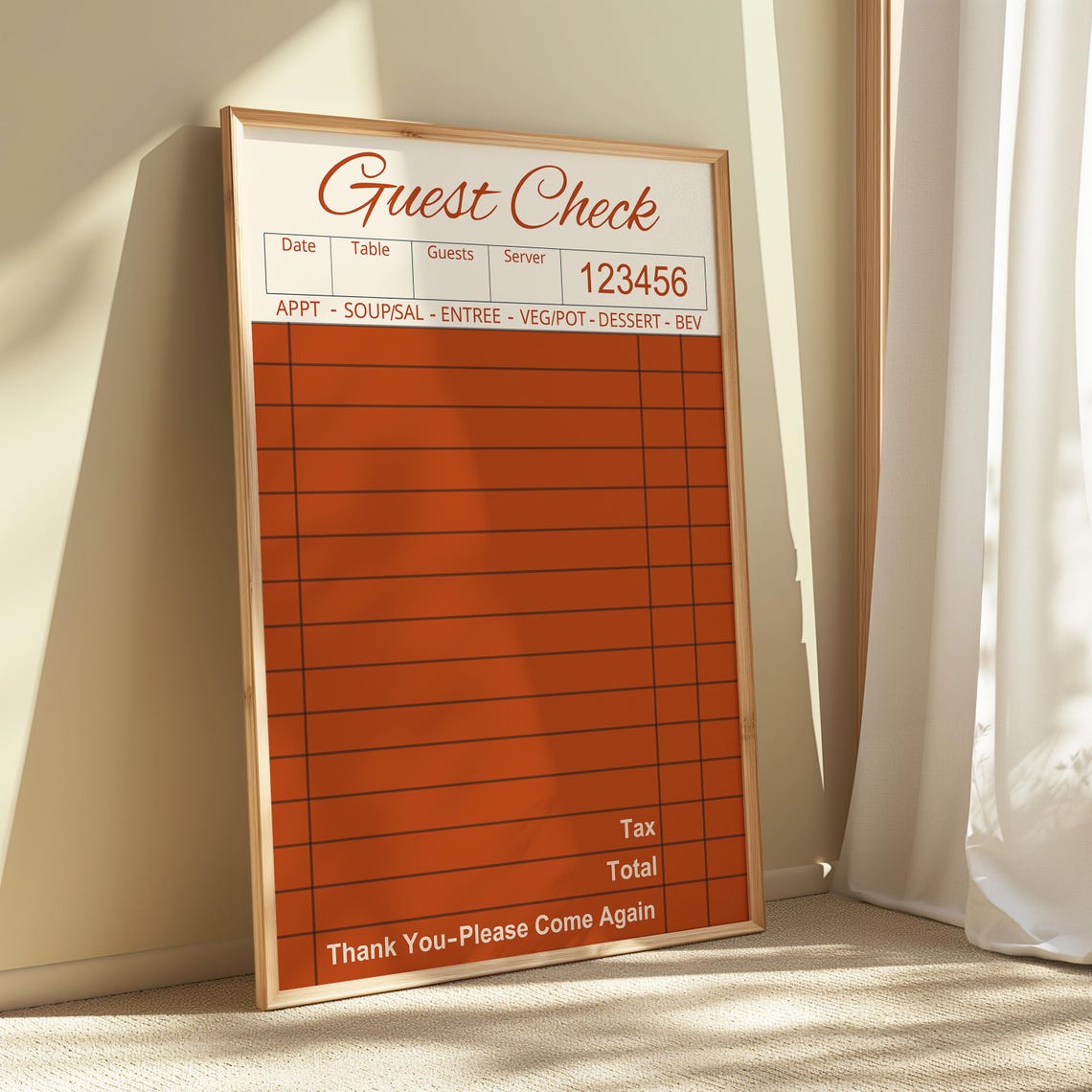 Burnt Orange Guest Check Script Vintage Restaurant Kitchen Wall Poster - Image 4