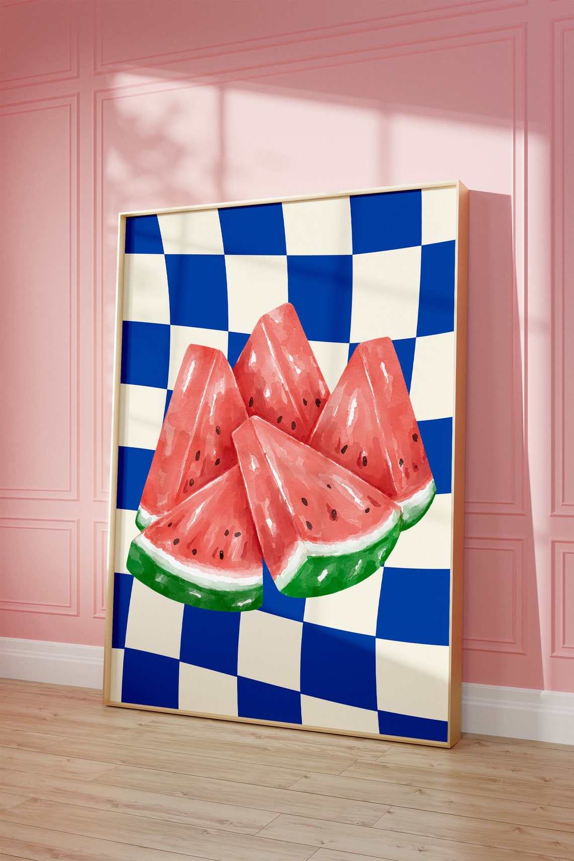 Watermelon Slices Blue Checkered Juicy Summer Fruit Art Poster - Image 4