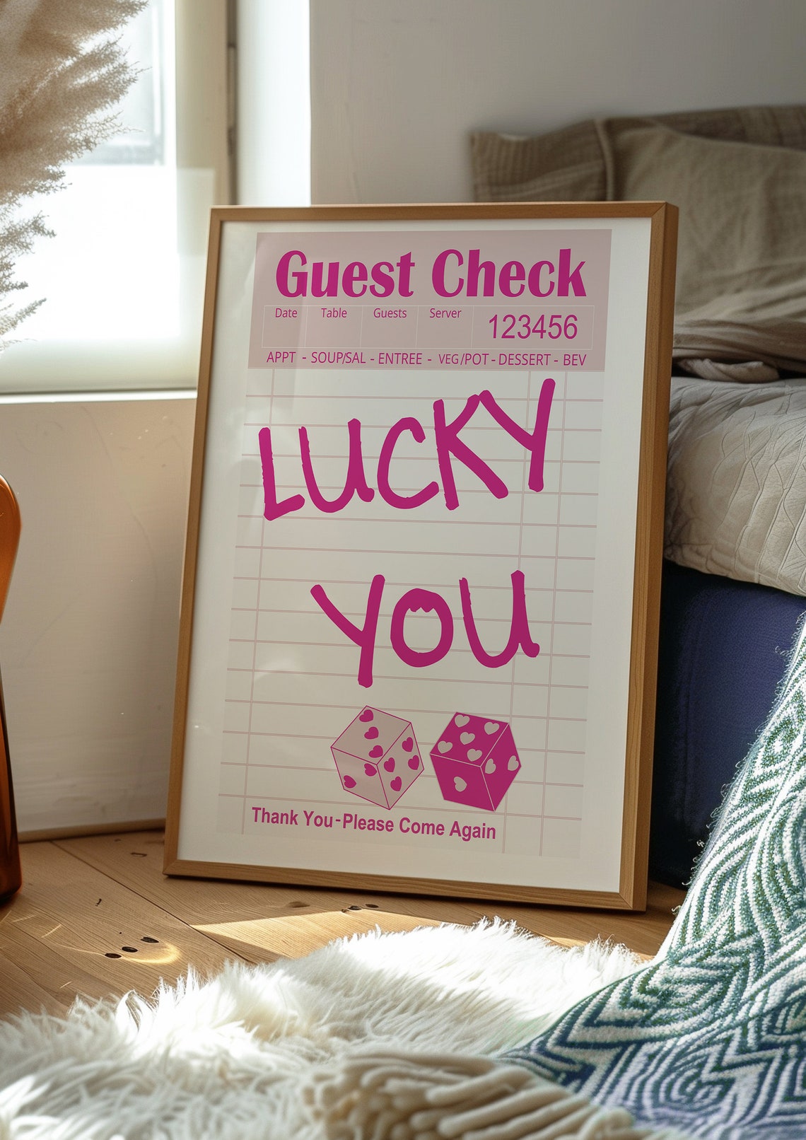 Lucky You Pink Guest Check Heart Dice Trendy Preppy Dorm Poster - Image 3