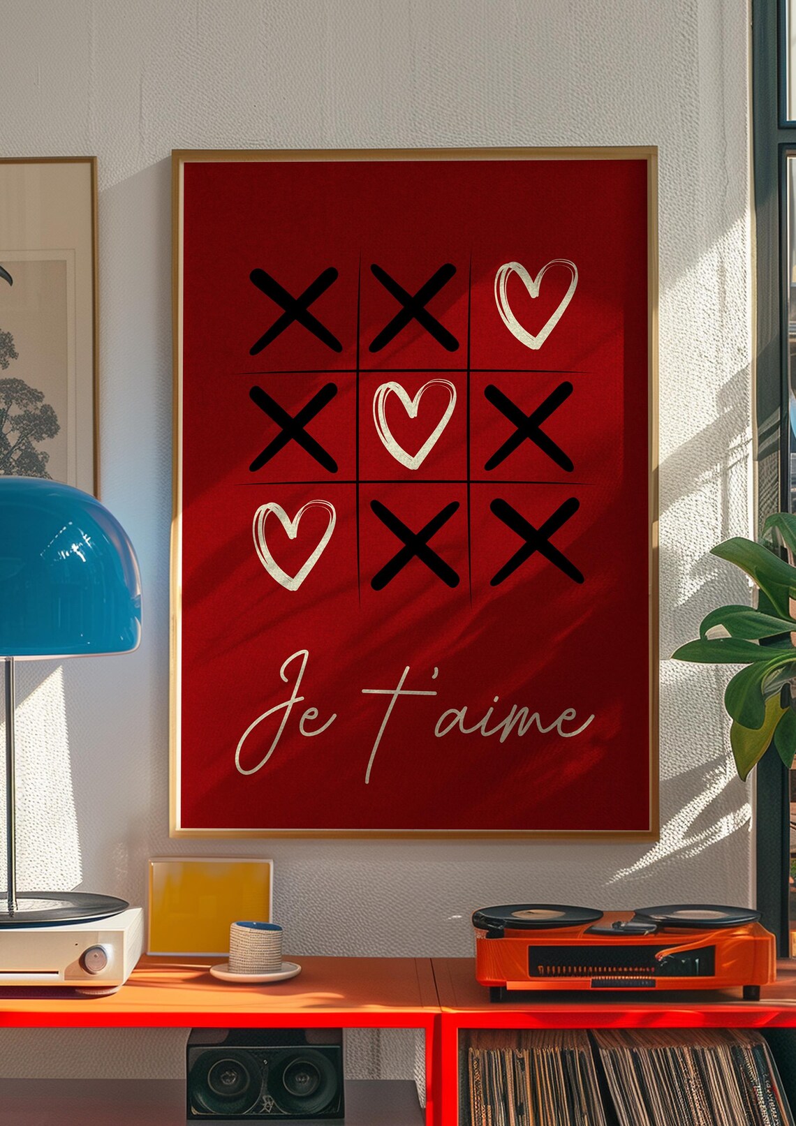Je Taime Red Tic Tac Toe Heart Love Romantic Valentine Wall Art - Image 4