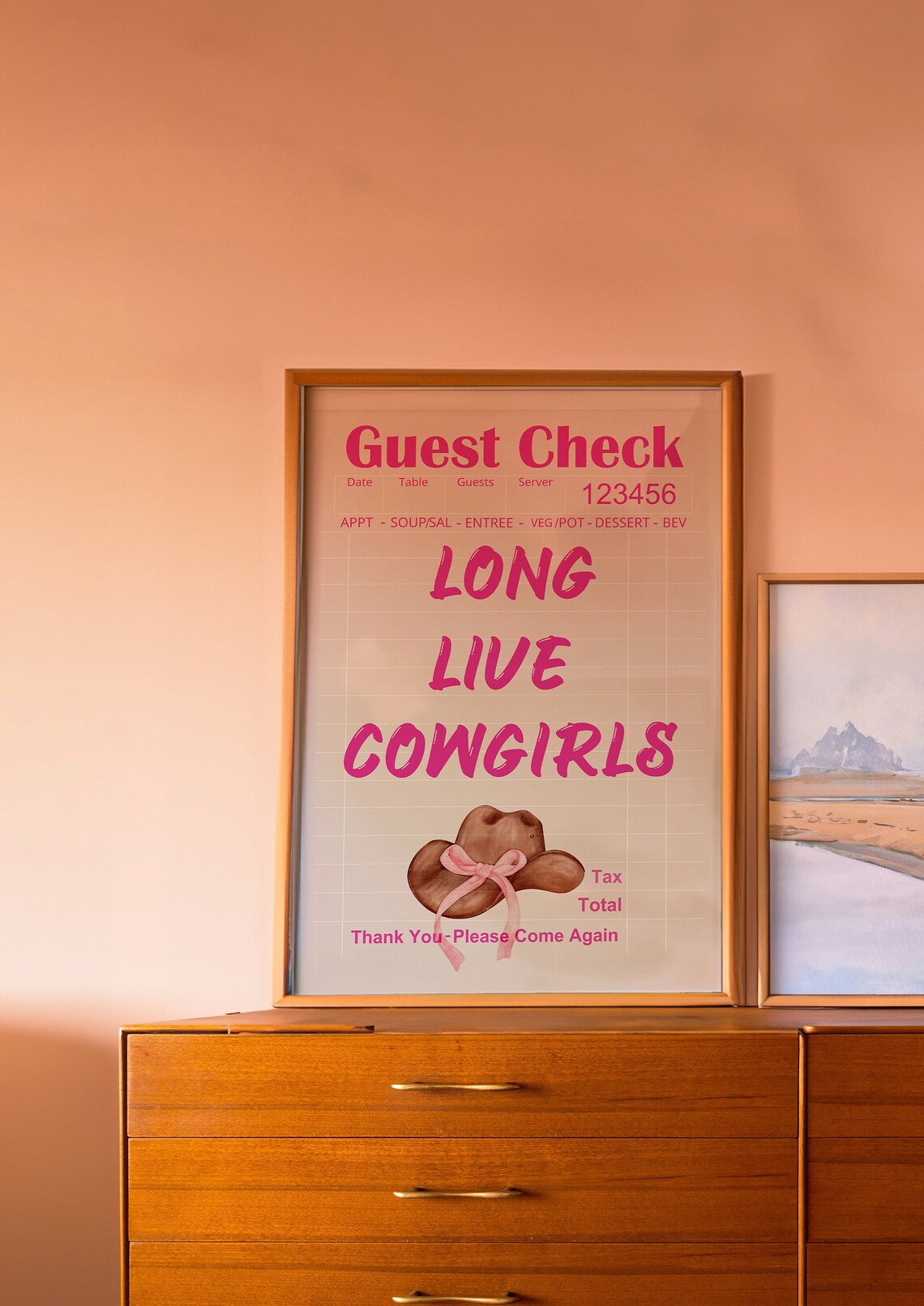 Long Live Cowgirls Pink Guest Check Cowboy Hat Bow Western Poster - Image 4
