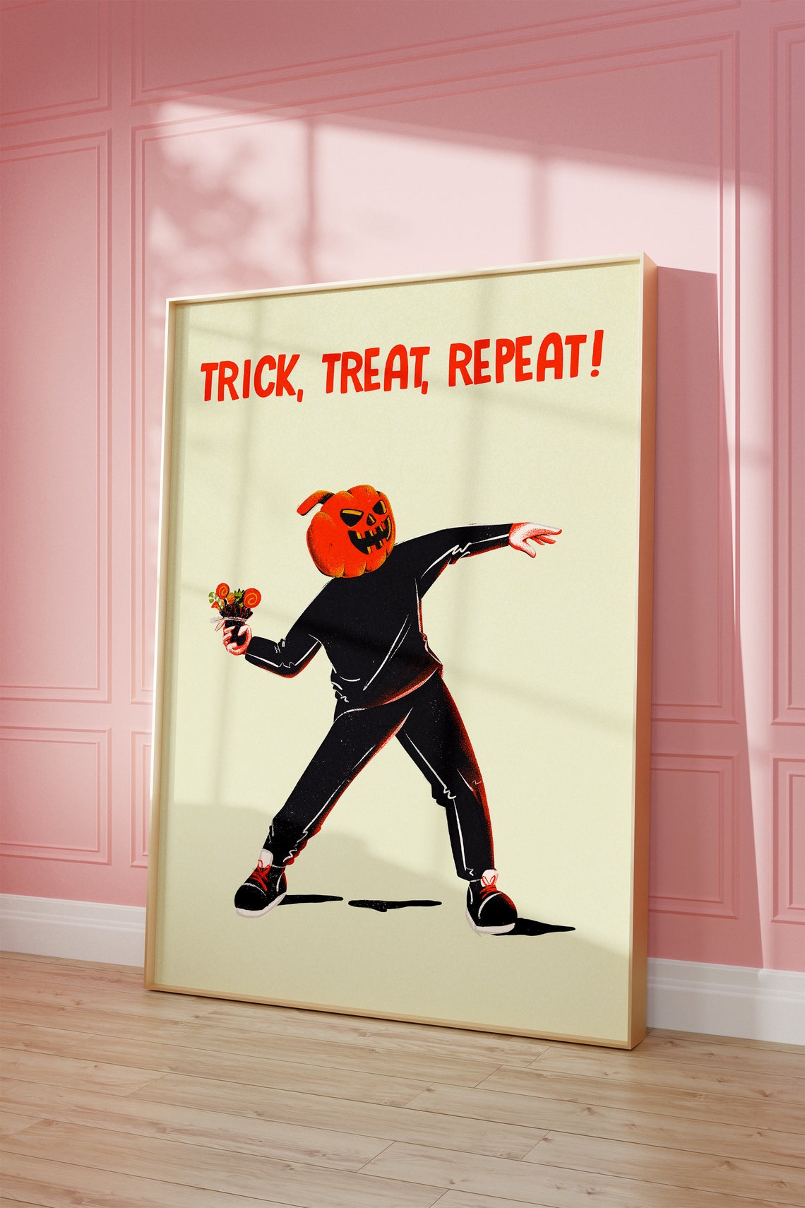 Trick Treat Repeat Pumpkin Head Flower Thrower Halloween Wall Art - Image 4