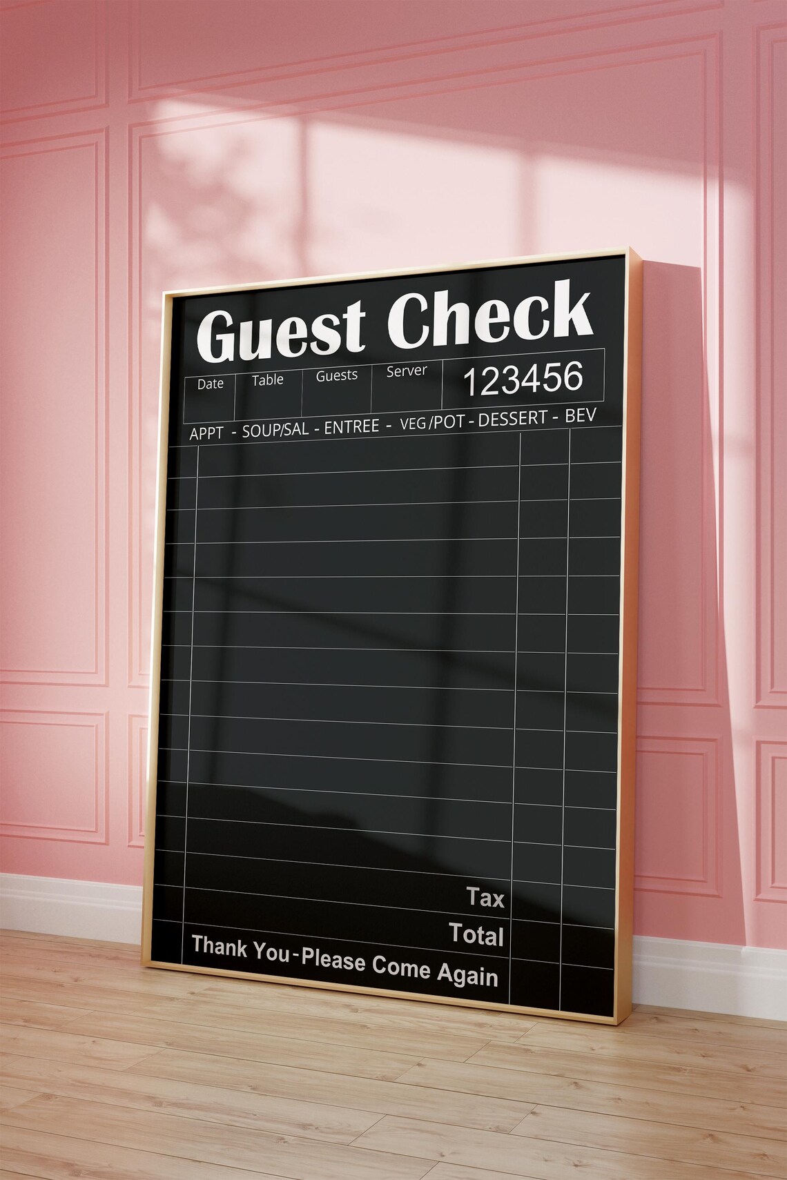 Black Guest Check Vintage Restaurant Receipt Trendy Kitchen Wall Poster - Image 3
