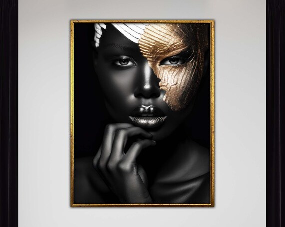 Black and Gold Woman Portrait Elegant Beauty Abstract Face Poster