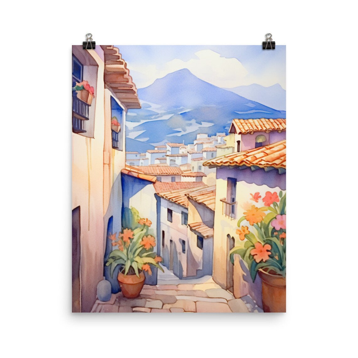 Cusco Watercolor Print, Peru Andes Cityscape Poster