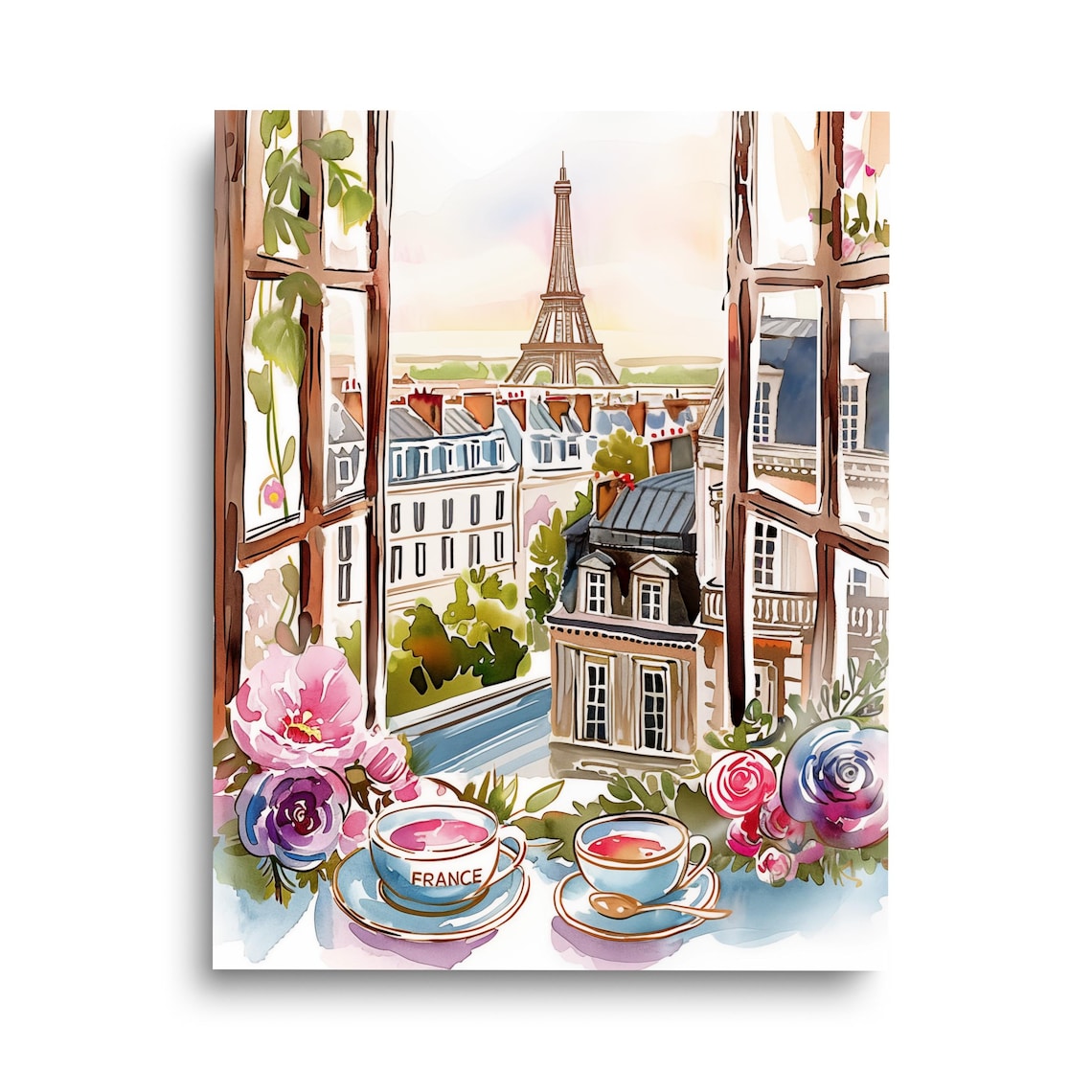 French Kitchen Watercolor Print, Paris Cityscape Art
