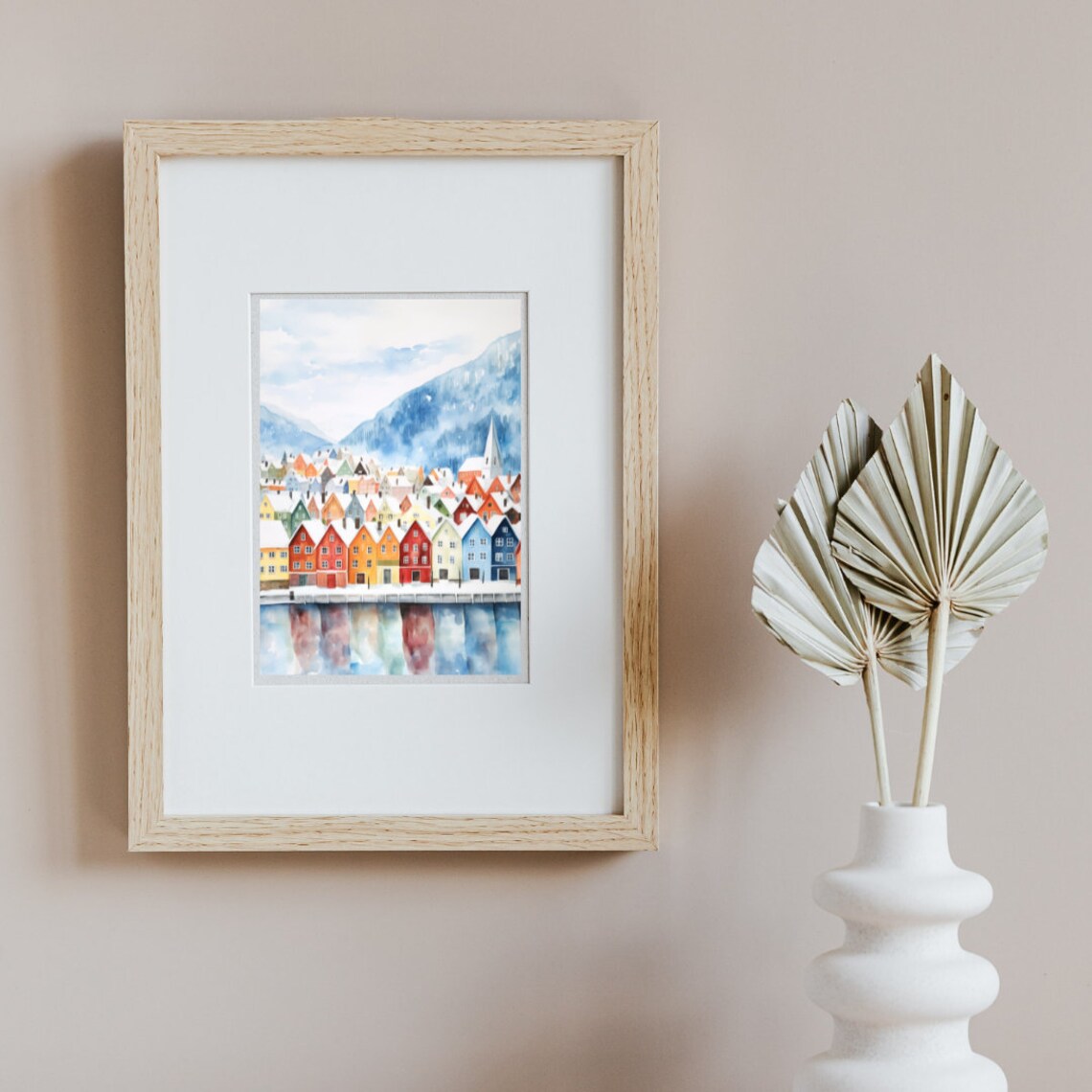 Bergen Watercolor Travel Poster, Norway Cityscape - Image 2