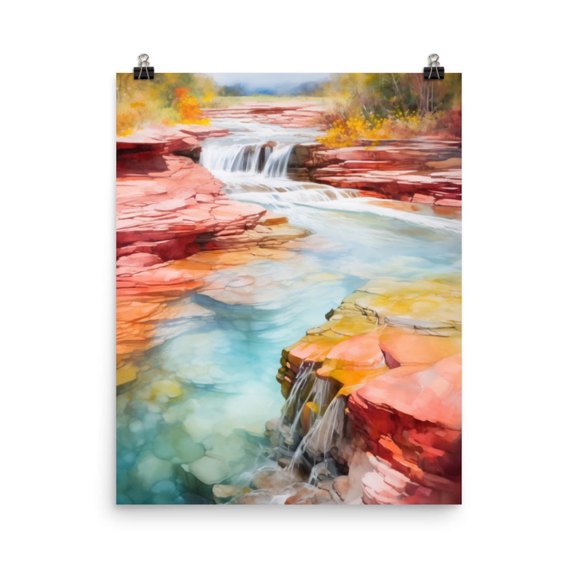 Cano Cristales Colombia Vibrant Rainbow River Watercolor Poster