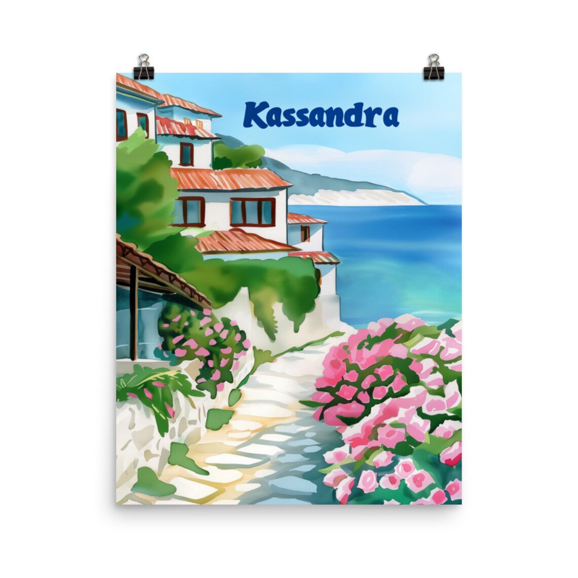 Kassandra Greece Coastal Houses Bougainvillea Sea View Poster