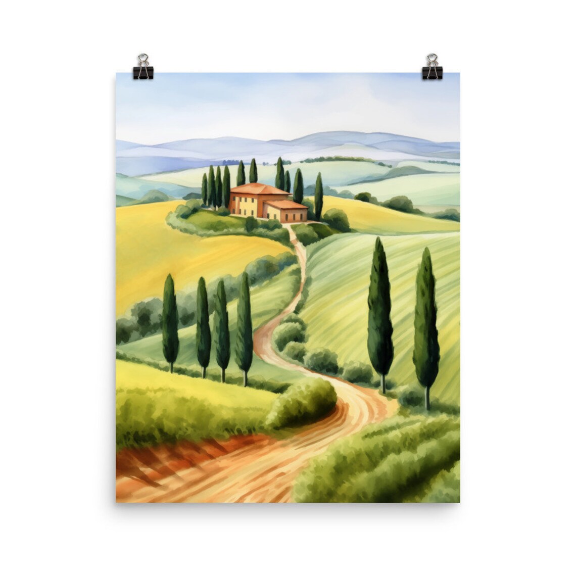 Val Dorcia Watercolor Art Print, Tuscany Hills
