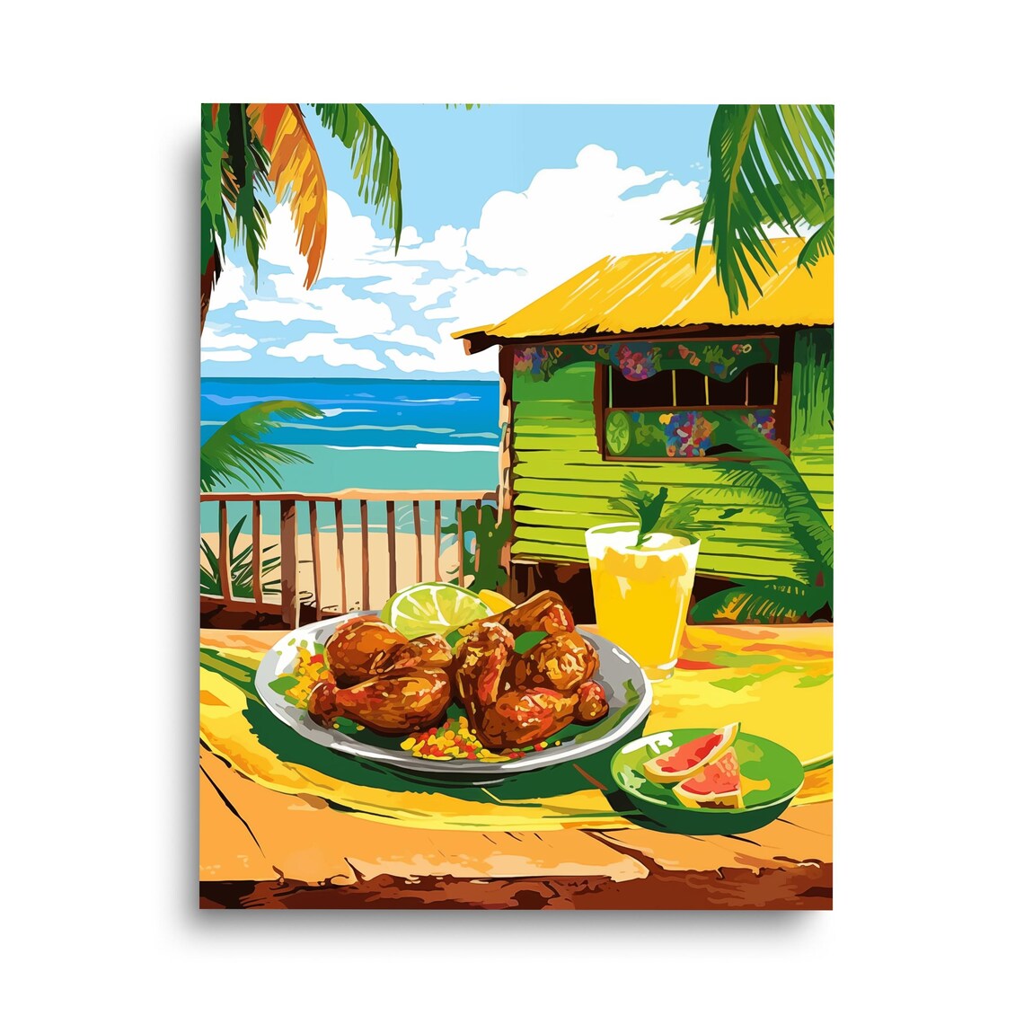 Jamaica Watercolor Print, Caribbean Kitchen Travel Poster